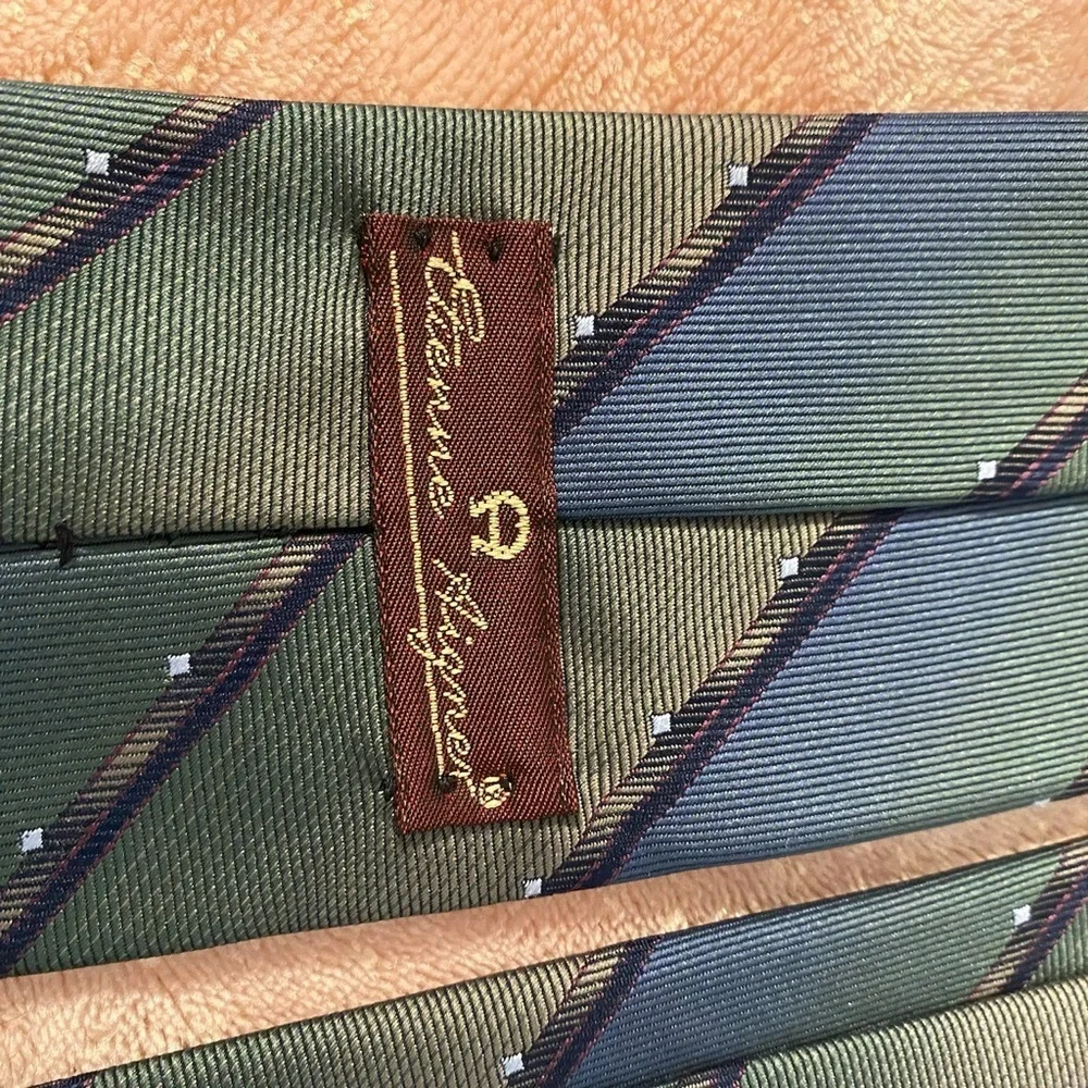Etienne Aigner Green and Blue Diagonal Striped Tie